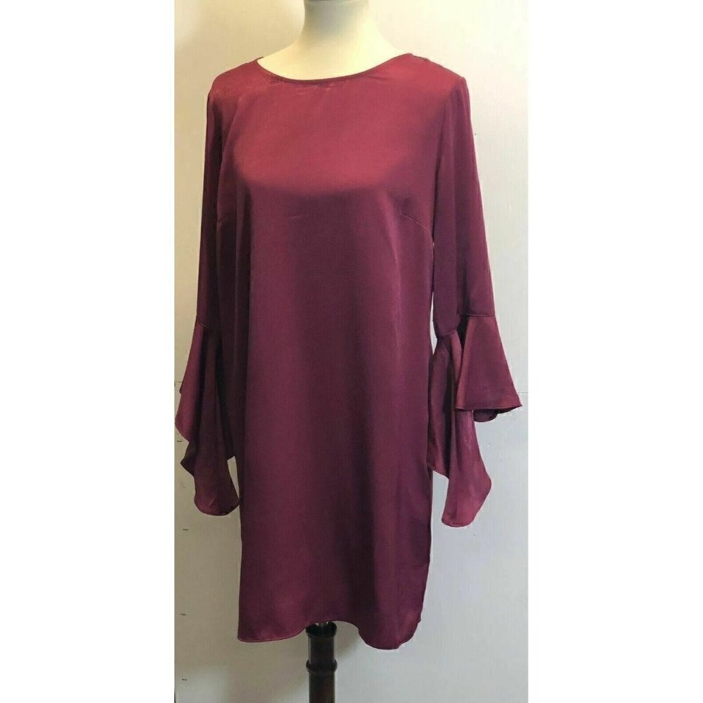 Bar III Womens Purple Ruffled Shift 3/4 Sleeves Party Dress Size L